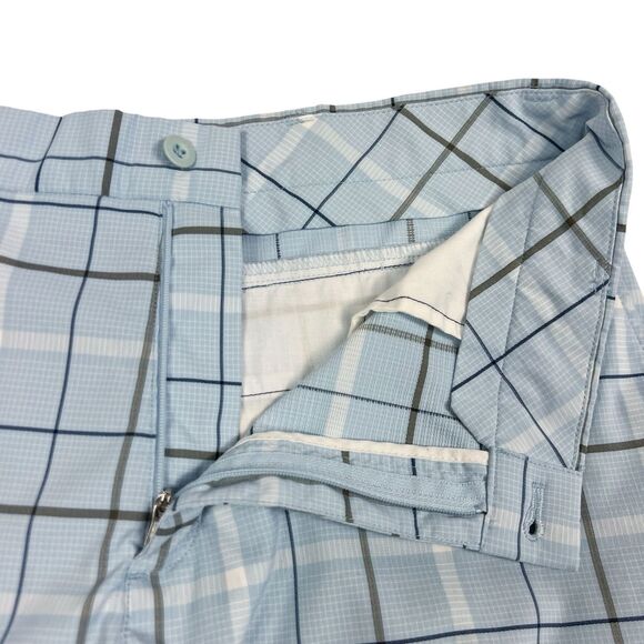 Nike Golf Shorts Men’s 34 Blue Gray Plaid Flat Front 12” Inseam Mid Rise - Picture 3 of 11